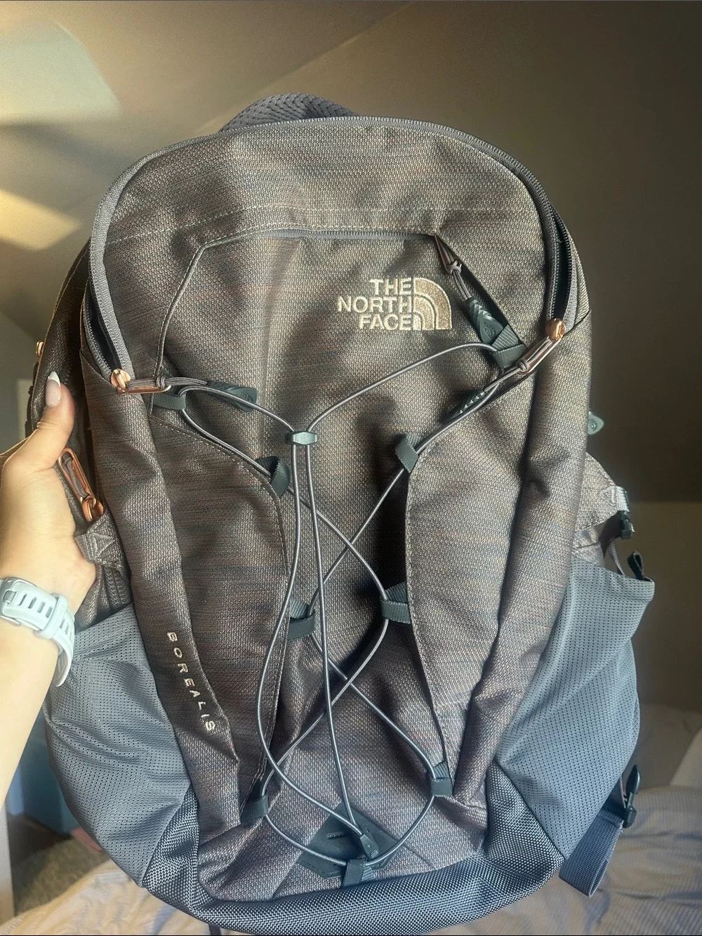 North Face Borealis Backpack- Rabbit Grey Copper Melange / Rose Gold